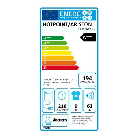 Hotpoint | Dryer | H8 D94WB EU | Freestanding | Heat pump | 9 kg | Class A+++ | LCD display | White | 64.9 cm - 4